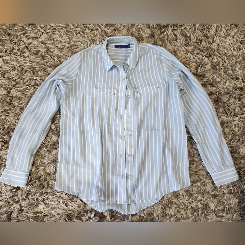 Light Blue and White Striped Blouse